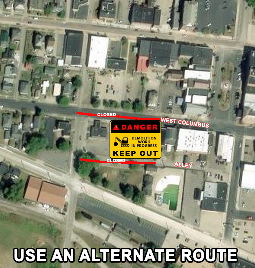 map marking west columbus and parallel alley as closed